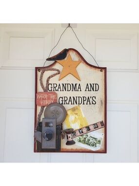 Grandma and Grandpa wood plaque hang sign photography vintage camera picture